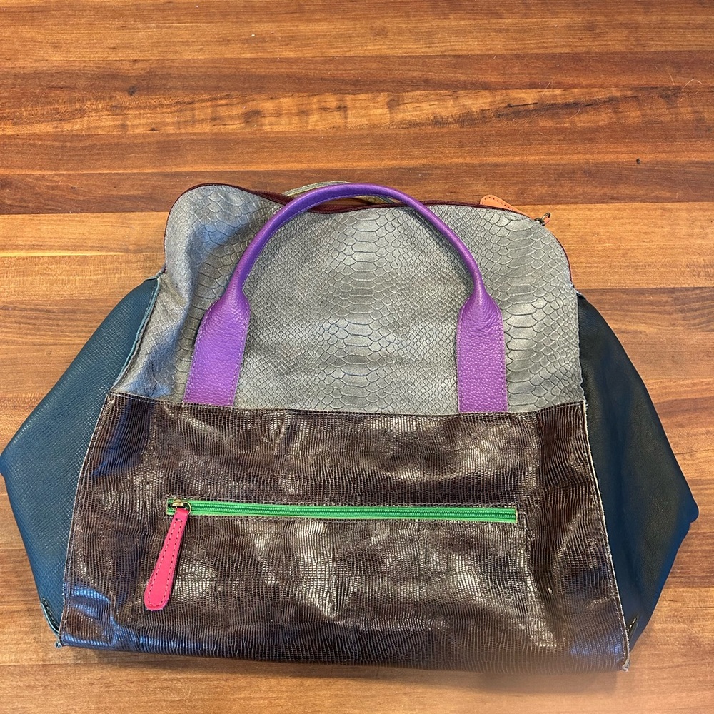 Ebarrito Italy leather and suede multicolor multi-texture travel handbag bag
